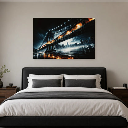 Tableau horizontal de pont illuminé accroché dans une chambre