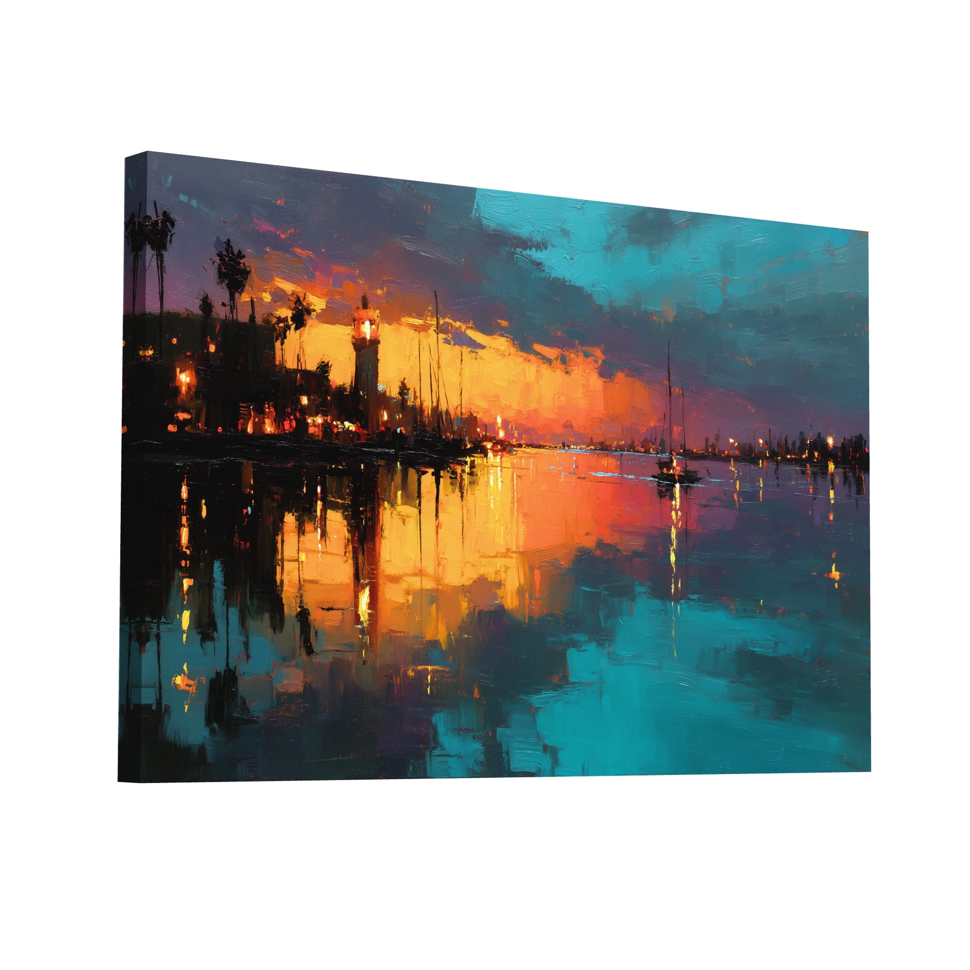 Product Hero 3D WebP Tableau Port Coucher de Soleil : Marina Nocturne - Art Virtuoso