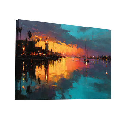 Product Hero 3D WebP Tableau Port Coucher de Soleil : Marina Nocturne - Art Virtuoso