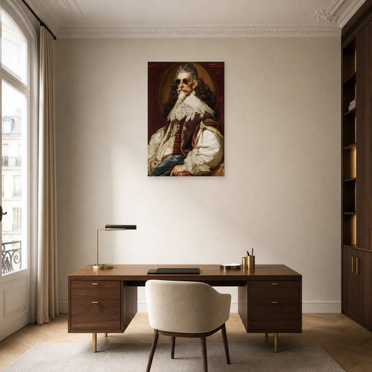 Tableau d'aristocrate décalé installé dans un bureau boisé