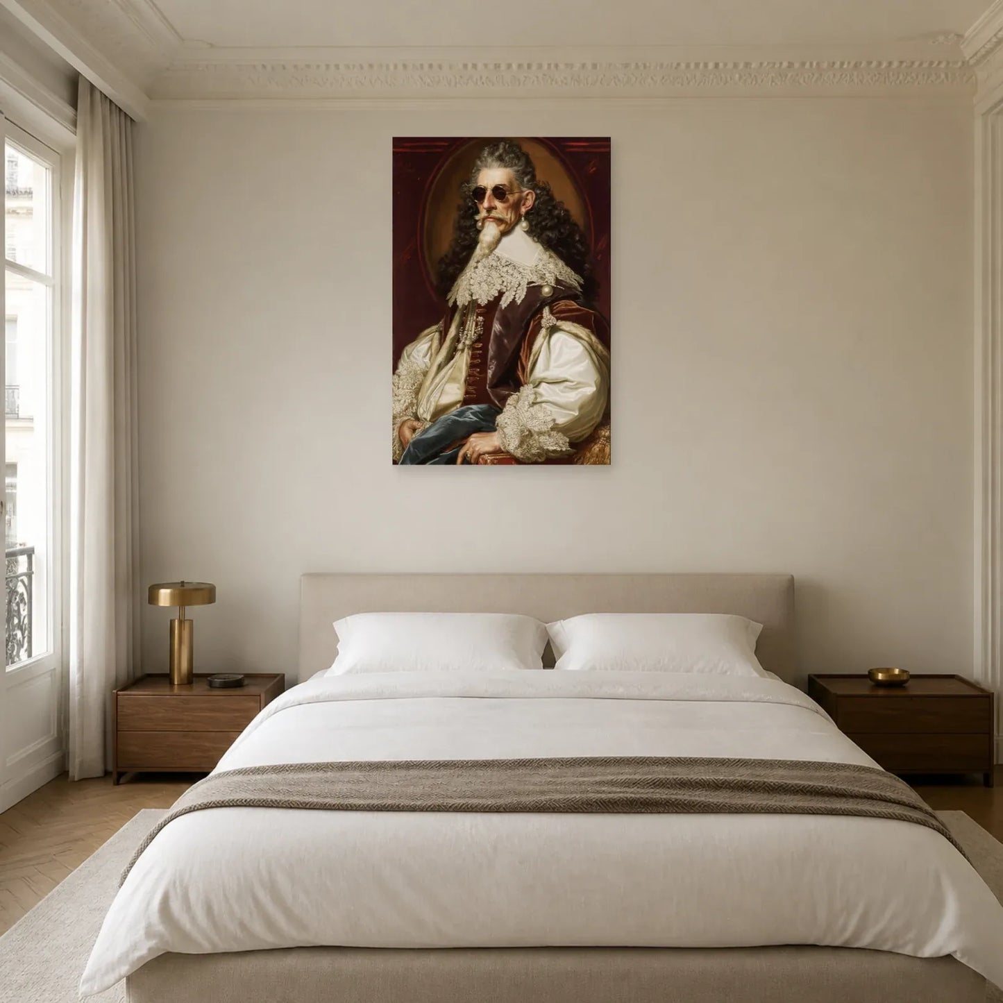 Portrait baroque aux dentelles ivoire dans une chambre élégante