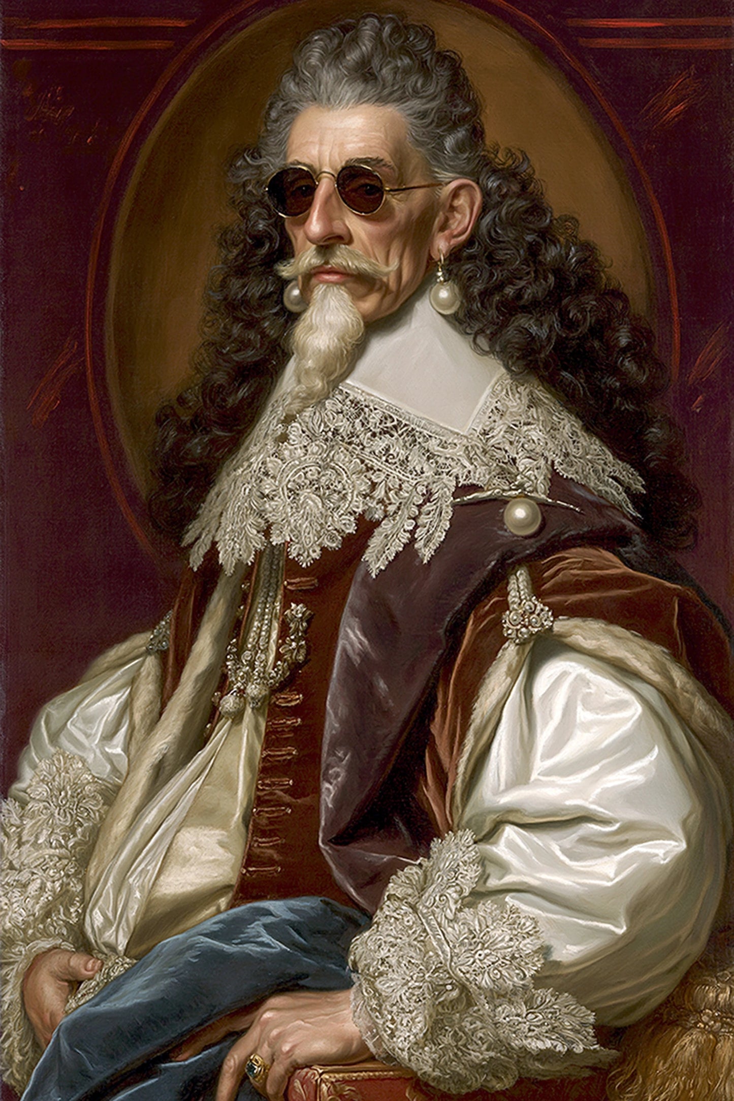 Tableau portrait d'homme baroque en dentelle ivoire, format S