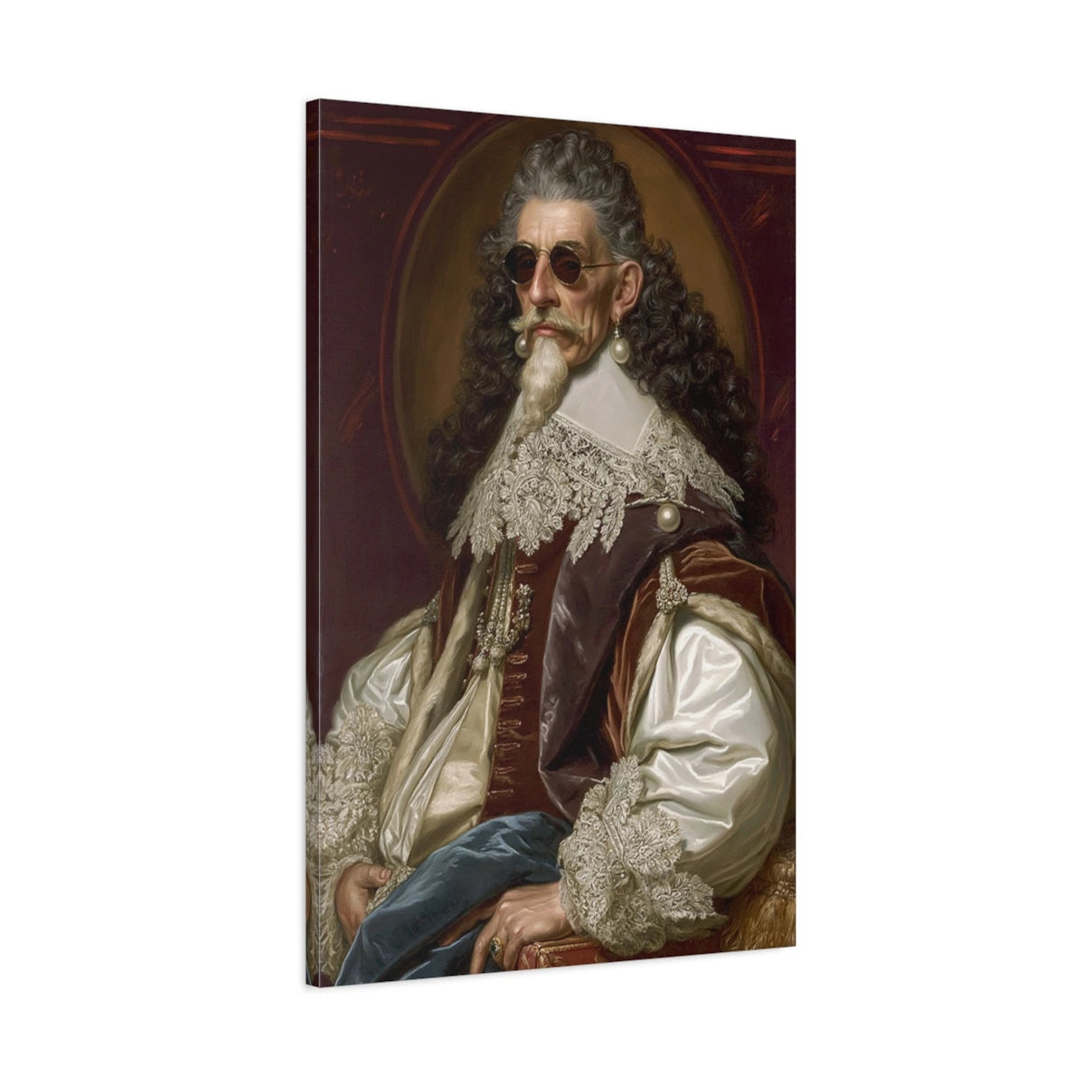 Vue 3D de côté du portrait baroque aux lunettes de soleil rondes