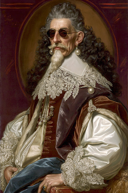Tableau portrait baroque aux cheveux gris bouclés, format XL