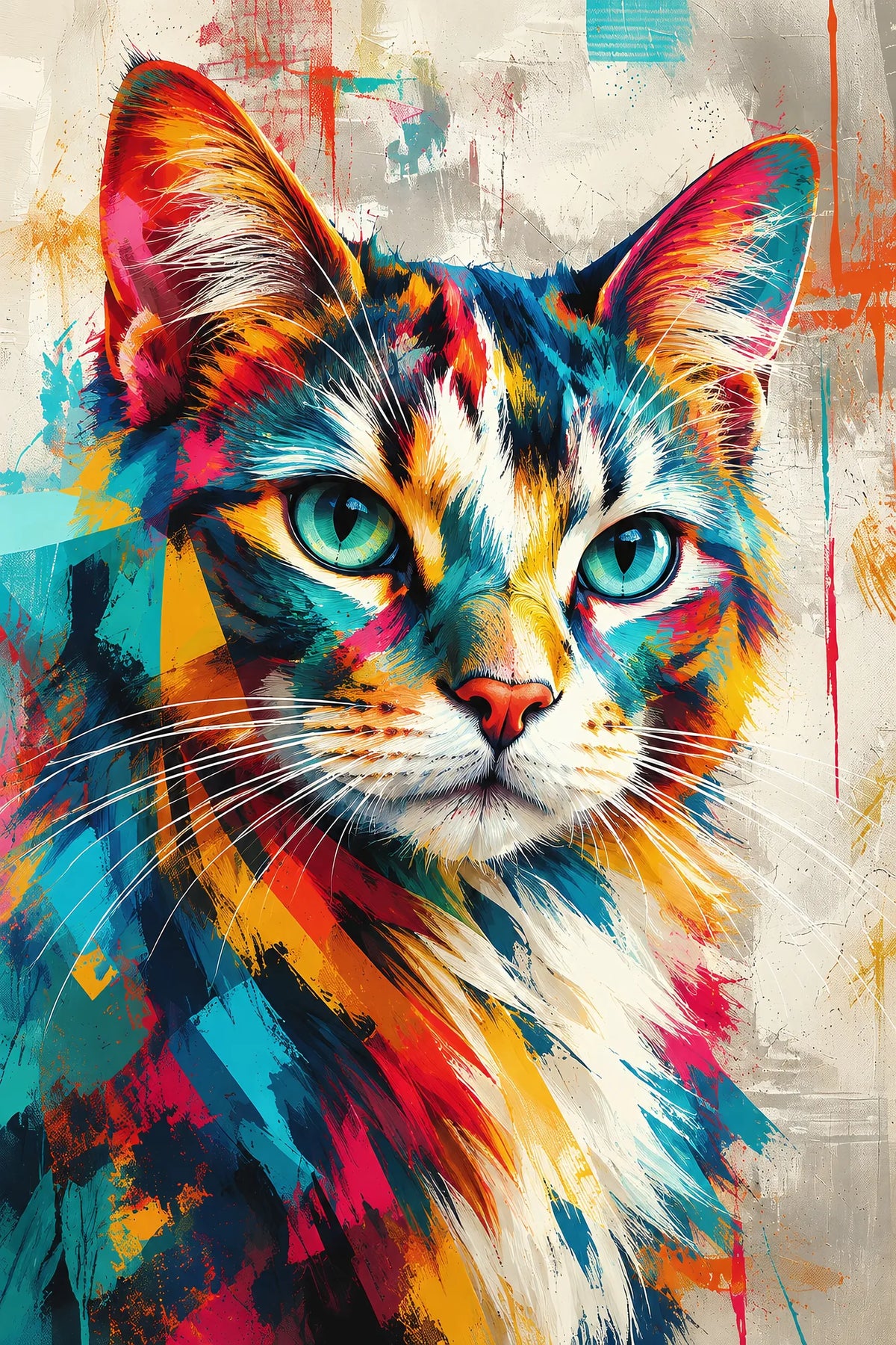 Tableau Portrait Chat Eclats Colores - impression sur toile, format M