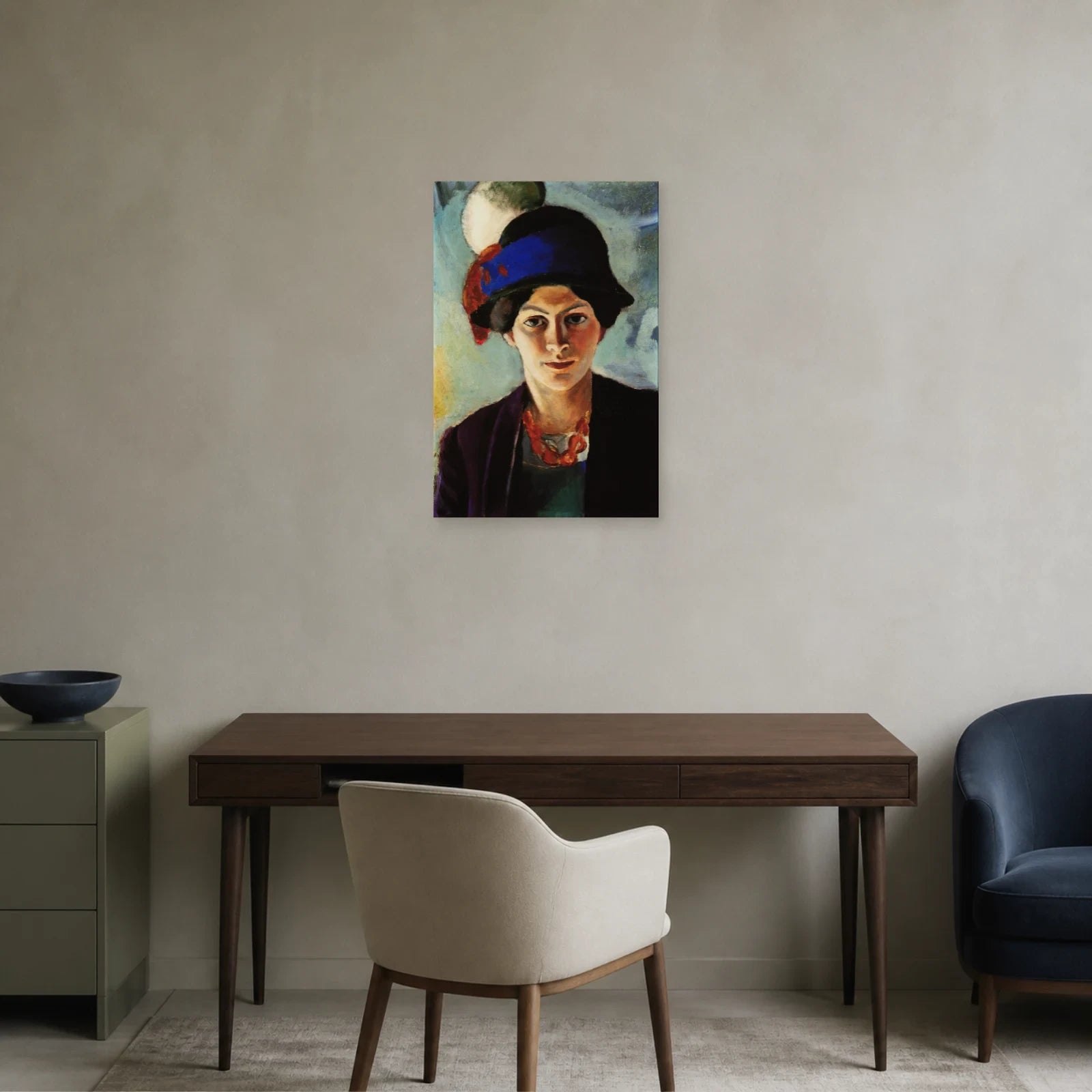Tableau Portrait de la femme de l’artiste avec chapeau – August Macke dans un bureau - Art Virtuoso