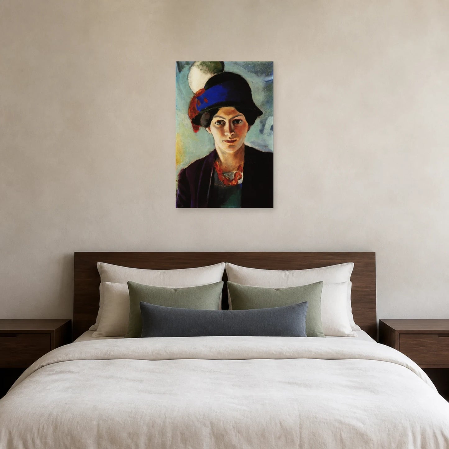 Tableau Portrait de la femme de l’artiste avec chapeau – August Macke dans une chambre - Art Virtuoso