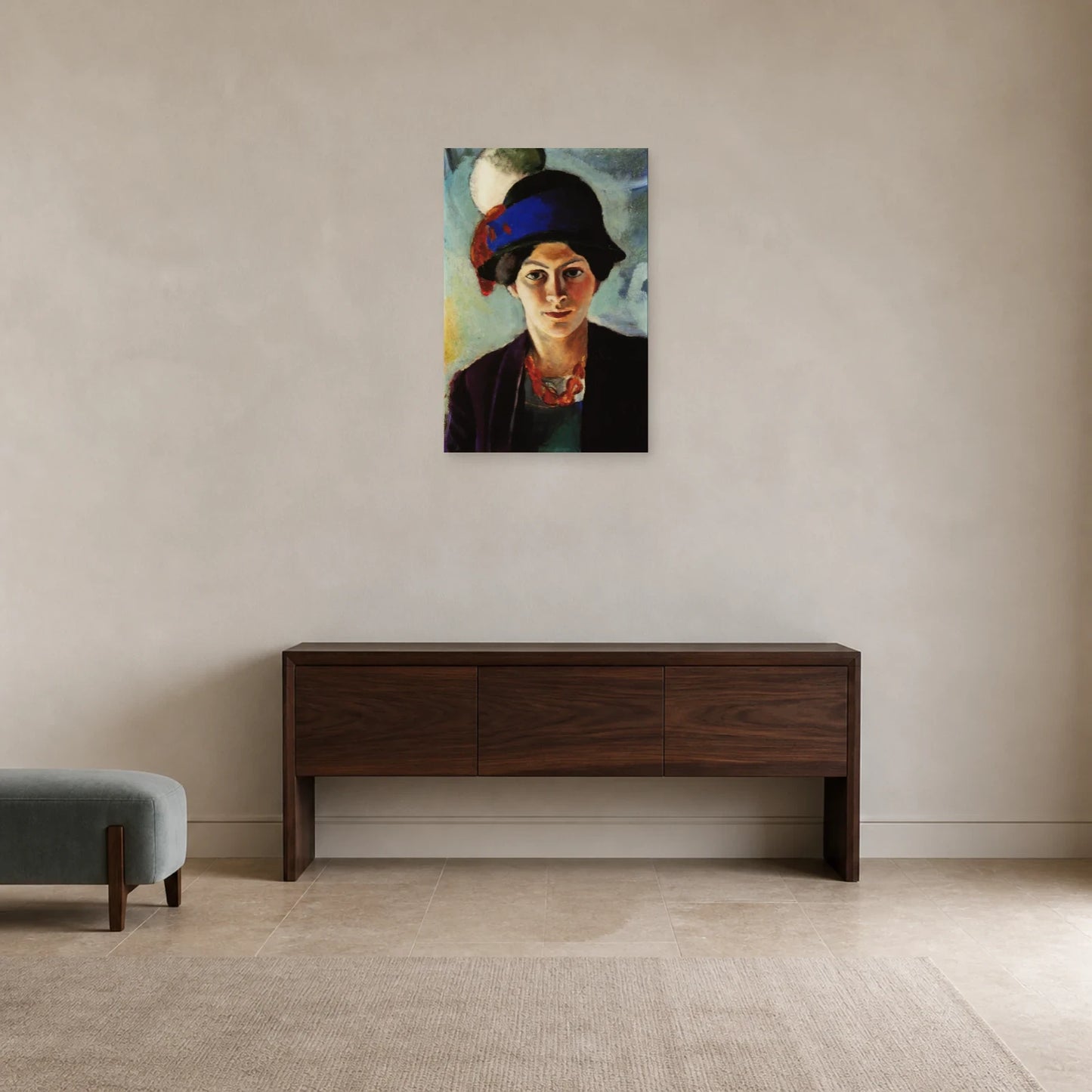Tableau Portrait de la femme de l’artiste avec chapeau – August Macke dans une entrée ou un couloir - Art Virtuoso