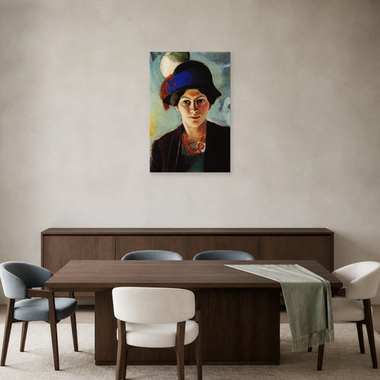 Tableau Portrait de la femme de l’artiste avec chapeau – August Macke dans une salle à manger - Art Virtuoso