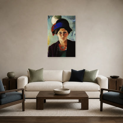 Tableau Portrait de la femme de l’artiste avec chapeau – August Macke dans un salon - Art Virtuoso