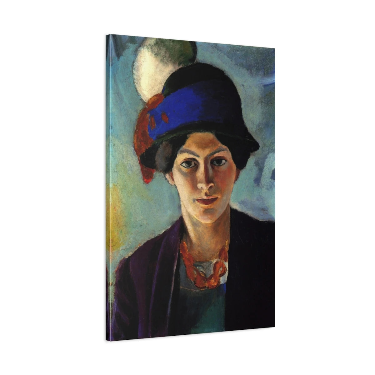 Tableau Portrait de la femme de l'artiste avec chapeau – August Macke - toile 3D avec bords imprimés - Art Virtuoso