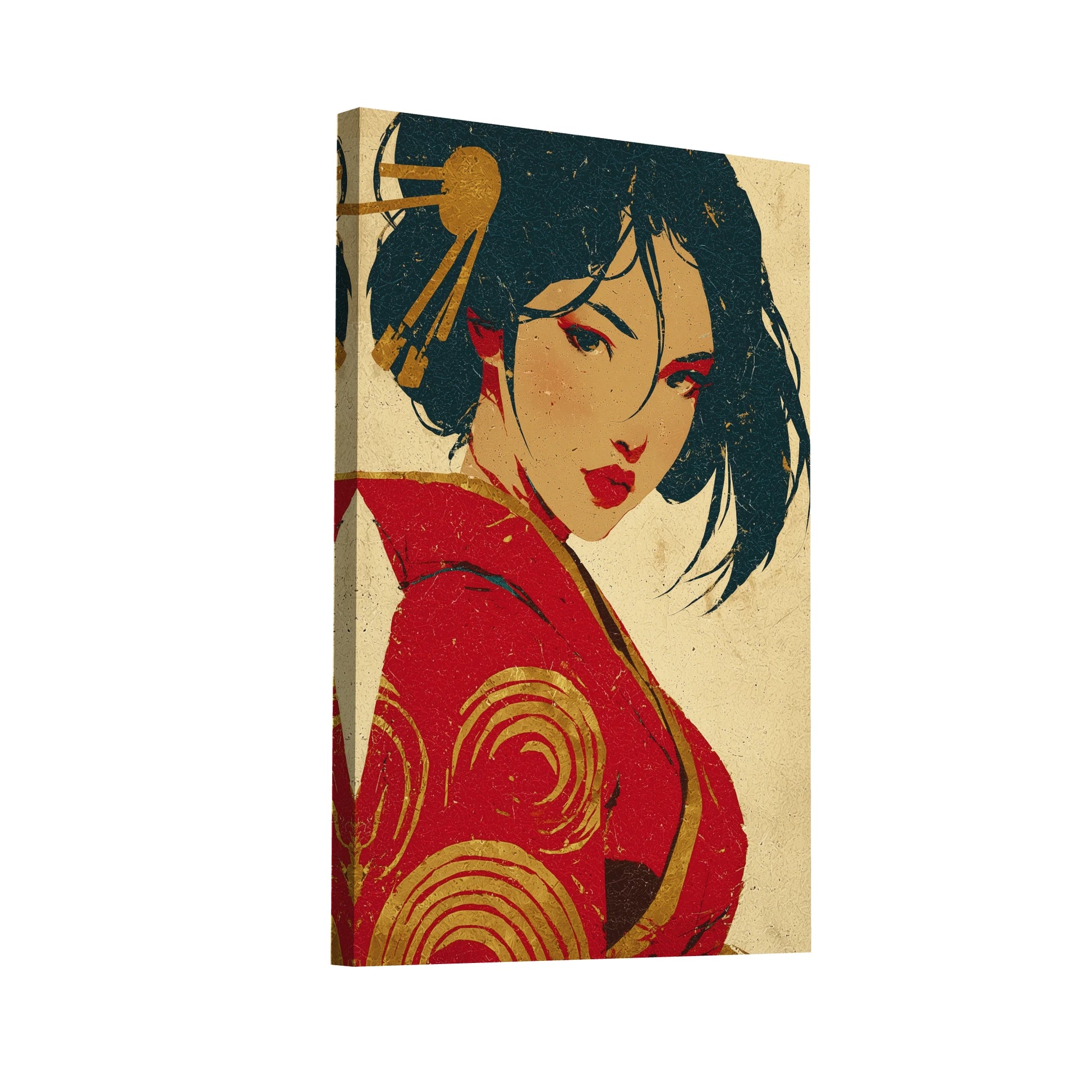 Product Hero 3D WebP Tableau Portrait Japonais – Murmure Carmin - Art Virtuoso