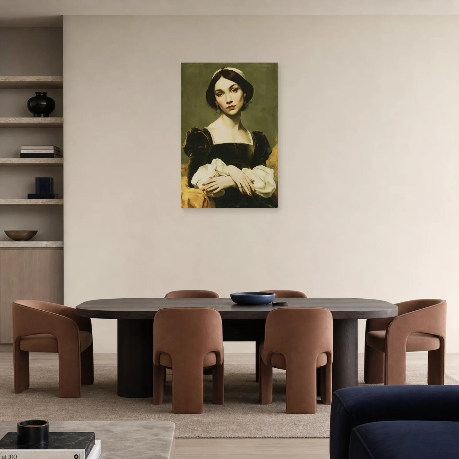 Tableau femme à la coiffe blanche dans une salle à manger