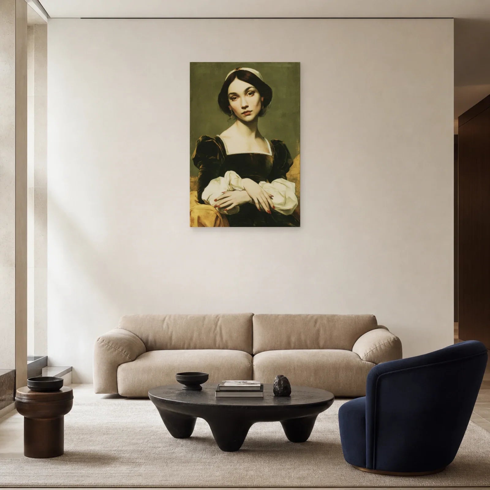 Portrait Renaissance moderne exposé dans un salon élégant