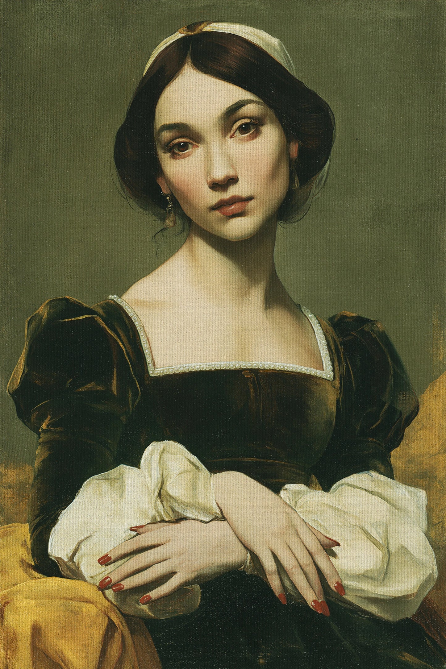 Tableau portrait de femme à la coiffe blanche, format S