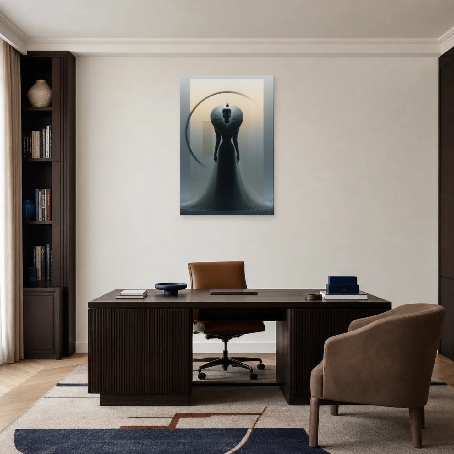 Tableau noir et ivoire installé dans un bureau contemporain