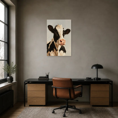 Tableau Portrait Vache Holstein présenté dans un bureau - Art Virtuoso