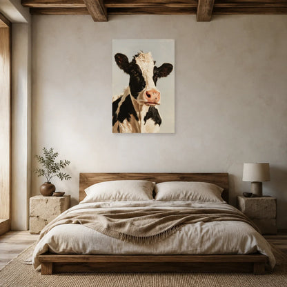 Tableau Portrait Vache Holstein présenté dans une chambre - Art Virtuoso