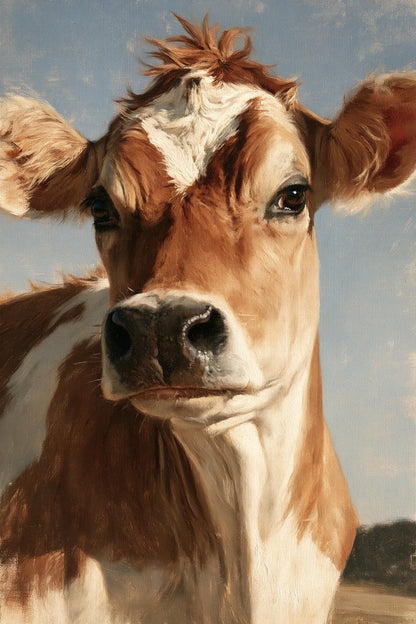 Tableau Portrait Vache Jersey, vache Jersey couleur miel au regard doux, vue de face, format M - Art Virtuoso