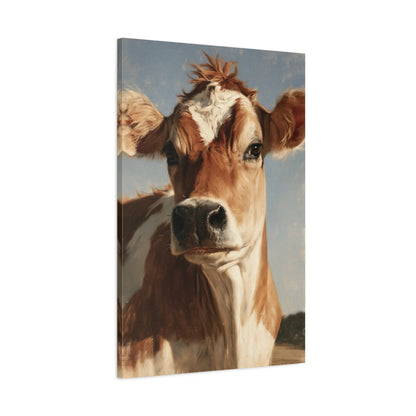 Tableau Portrait Vache Jersey, vue latérale de la toile avec bords imprimés - Art Virtuoso