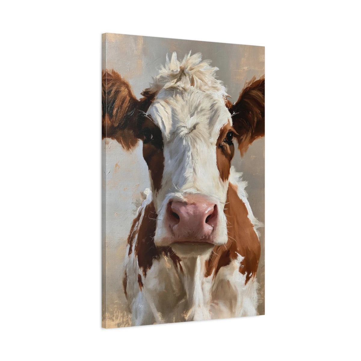 Tableau Portrait Vache Normande, vue latérale de la toile avec bords imprimés - Art Virtuoso
