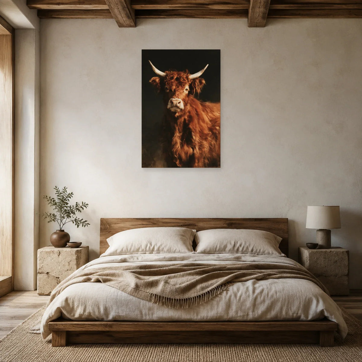 Tableau Portrait Vache Salers présenté dans une chambre - Art Virtuoso