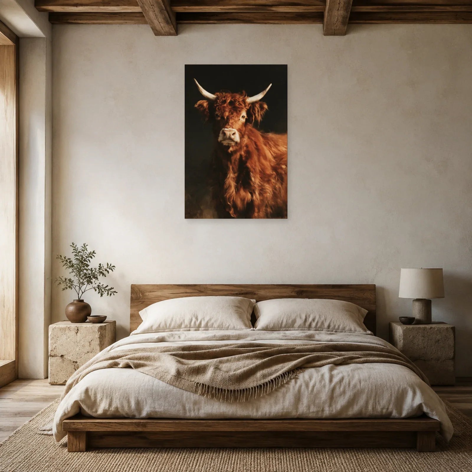 Tableau Portrait Vache Salers présenté dans une chambre - Art Virtuoso