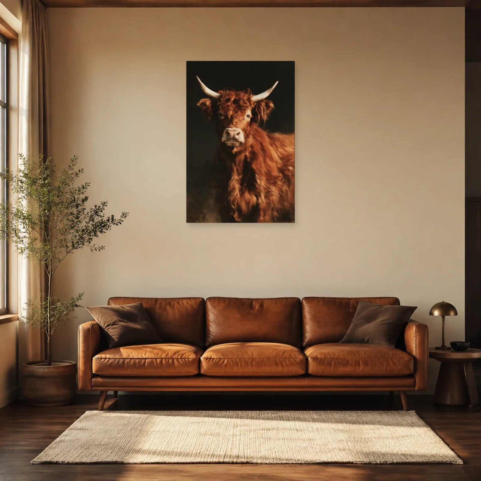 Tableau Portrait Vache Salers présenté dans un salon - Art Virtuoso