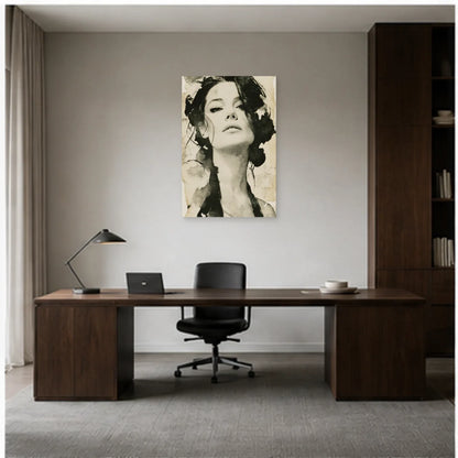 Tableau Poster Femme Noir et Blanc - Regard Graphique dans un bureau - Art Virtuoso