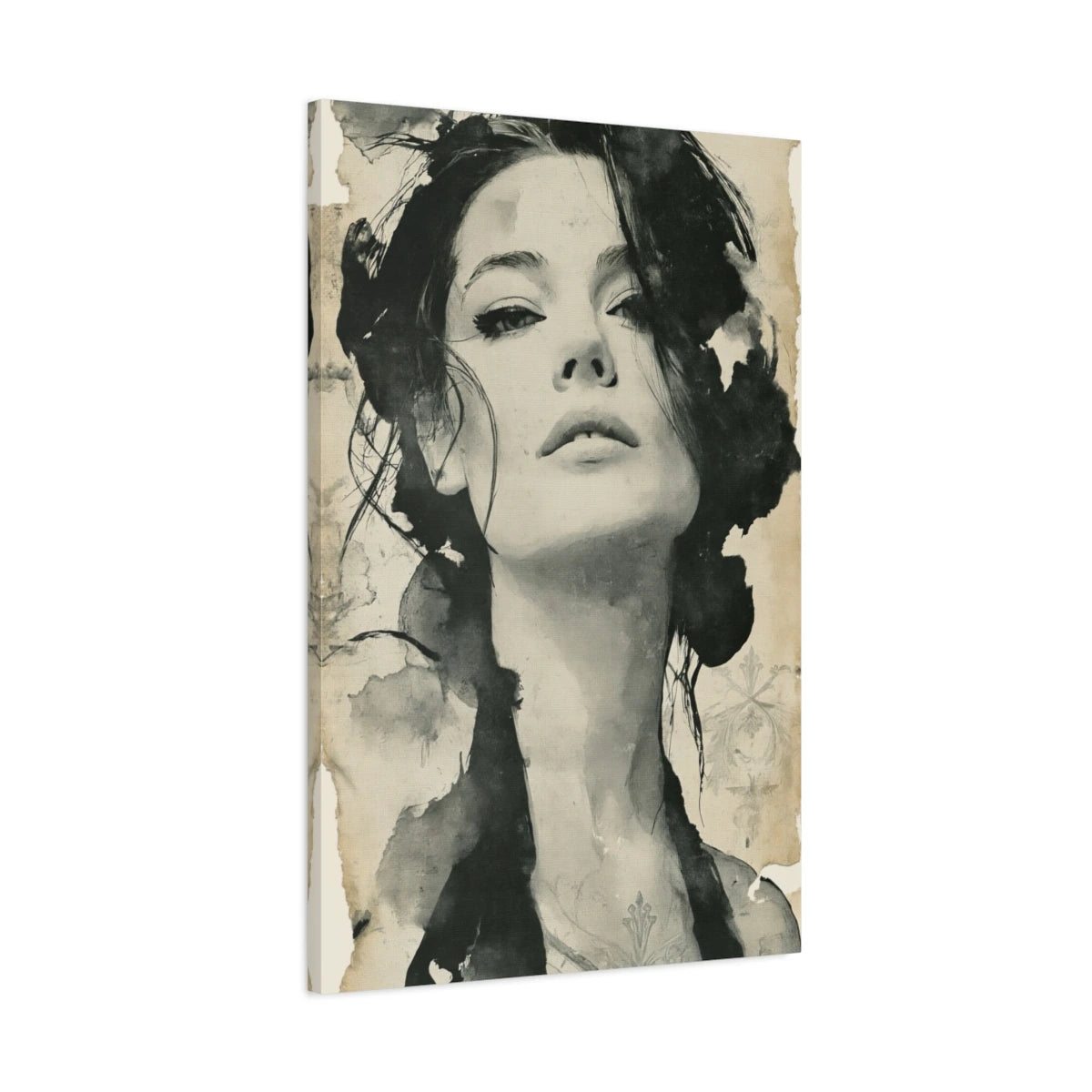 Tableau Poster Femme Noir et Blanc - Regard Graphique - toile 3D avec bords imprimés - Art Virtuoso