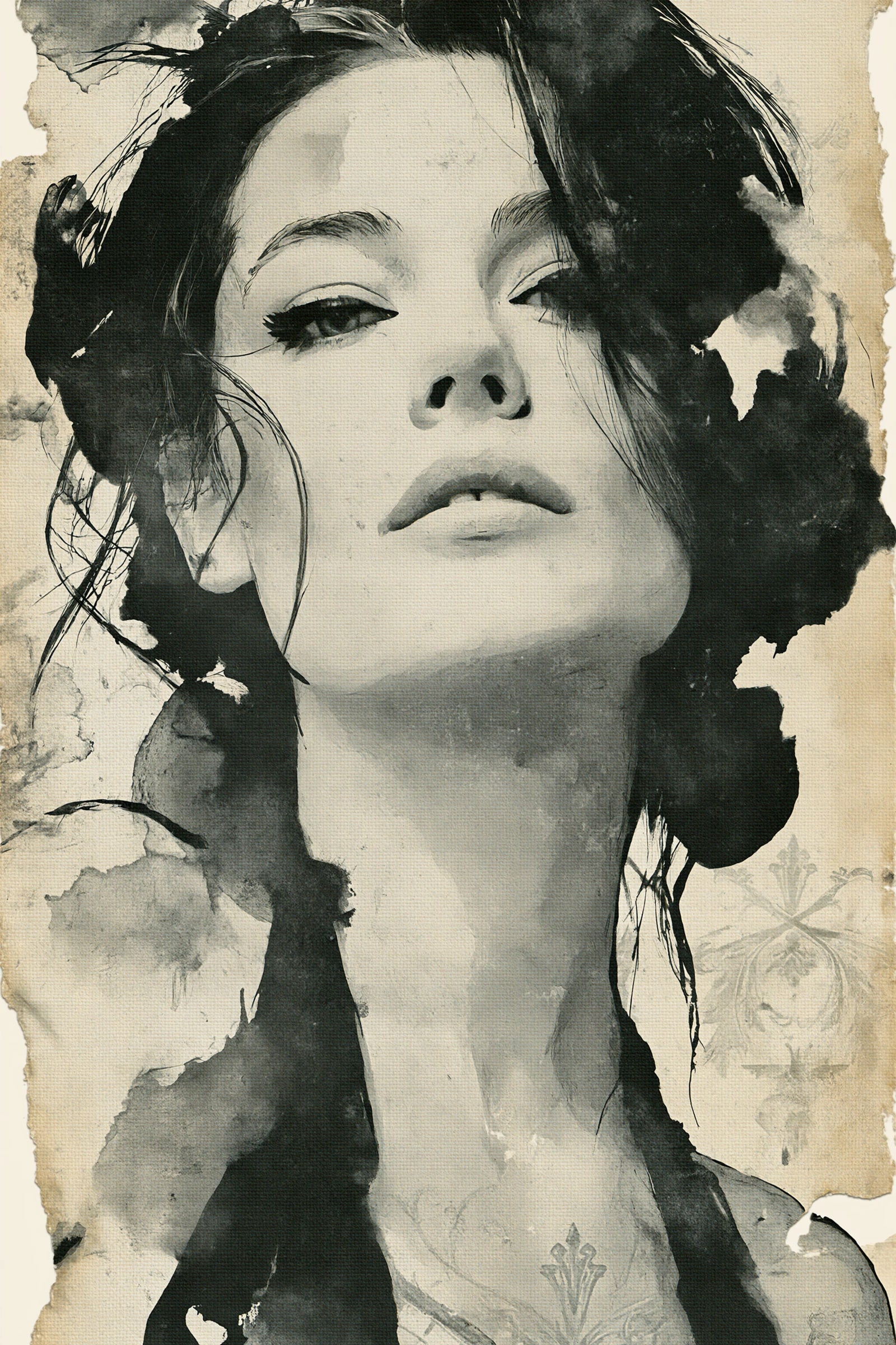 Tableau Poster Femme Noir et Blanc - Regard Graphique - format XXL - Art Virtuoso