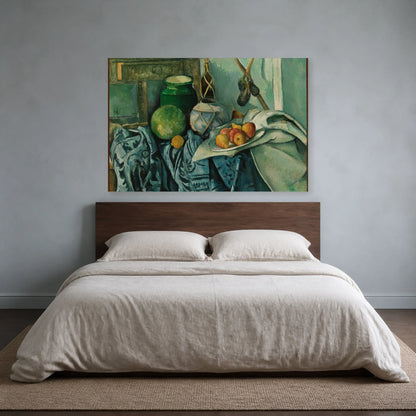 Tableau Nature morte avec pot de gingembre et aubergines – Paul Cézanne dans une chambre - Art Virtuoso