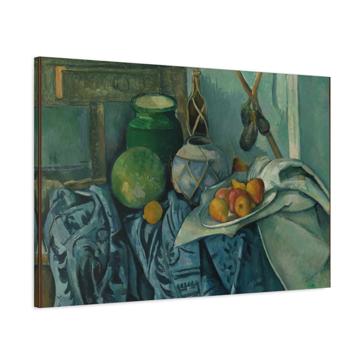 Tableau Nature morte avec pot de gingembre et aubergines – Paul Cézanne - toile 3D avec bords imprimés - Art Virtuoso