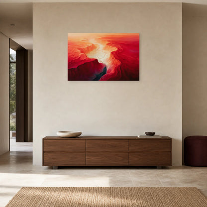 Tableau Abstrait Rouge Topographique - Bassin Cramoisi dans une entrée ou un couloir - Art Virtuoso