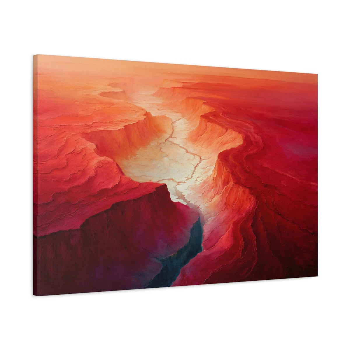 Tableau Abstrait Rouge Topographique - Bassin Cramoisi - toile 3D avec bords imprimés - Art Virtuoso