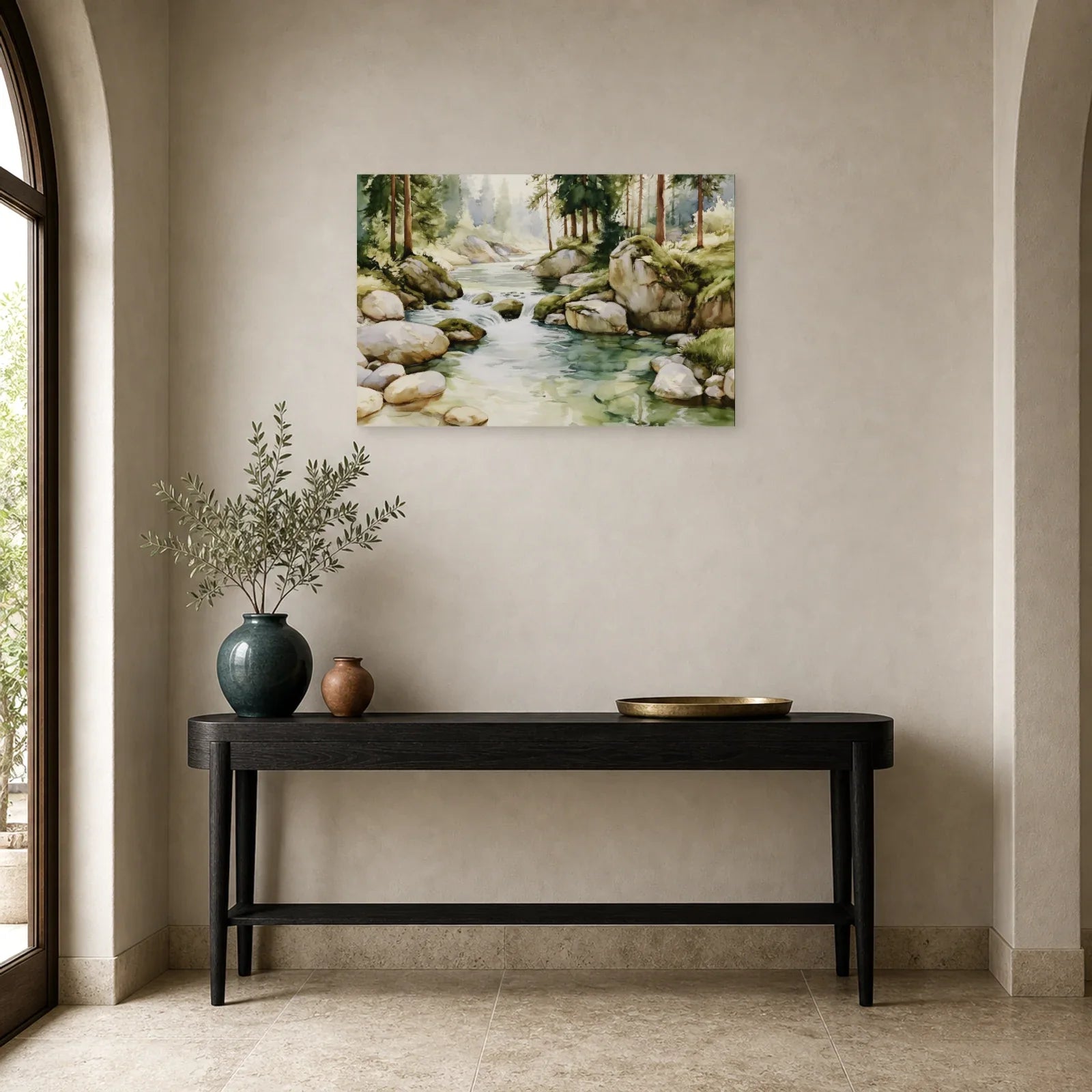 Tableau Rivière Forêt Peinture - Courant Vert dans une entree ou un couloir - Art Virtuoso