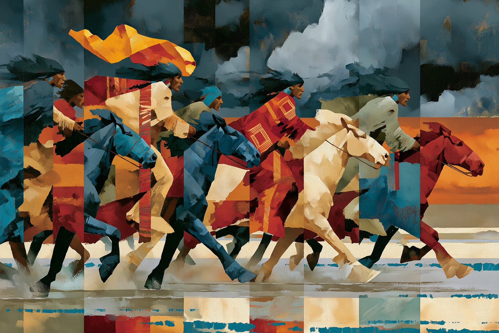 Tableau panoramique du peloton sous un ciel orageux, format XXL