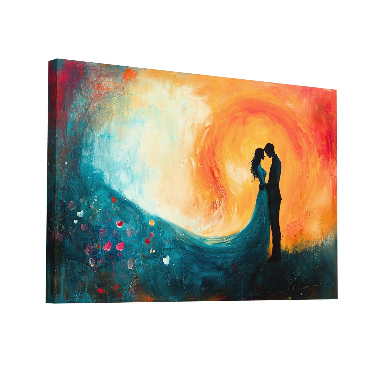 Product Hero 3D WebP Tableau Romantique Pour Chambre - Étreinte Sous le Soleil - Art Virtuoso