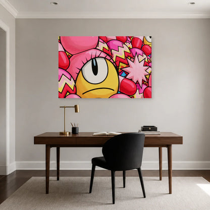 Tableau Rose Bonbon Pop Géométrique présenté dans un bureau - Art Virtuoso