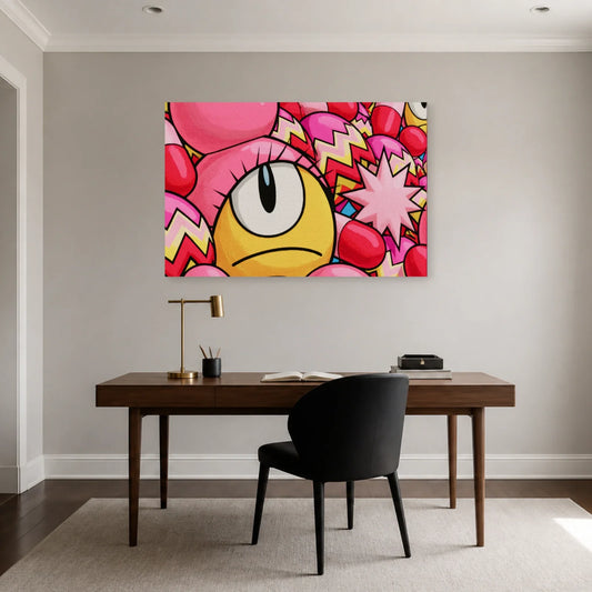 Tableau Rose Bonbon Pop Géométrique présenté dans un bureau - Art Virtuoso