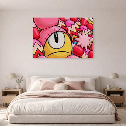 Tableau Rose Bonbon Pop Géométrique présenté dans une chambre - Art Virtuoso