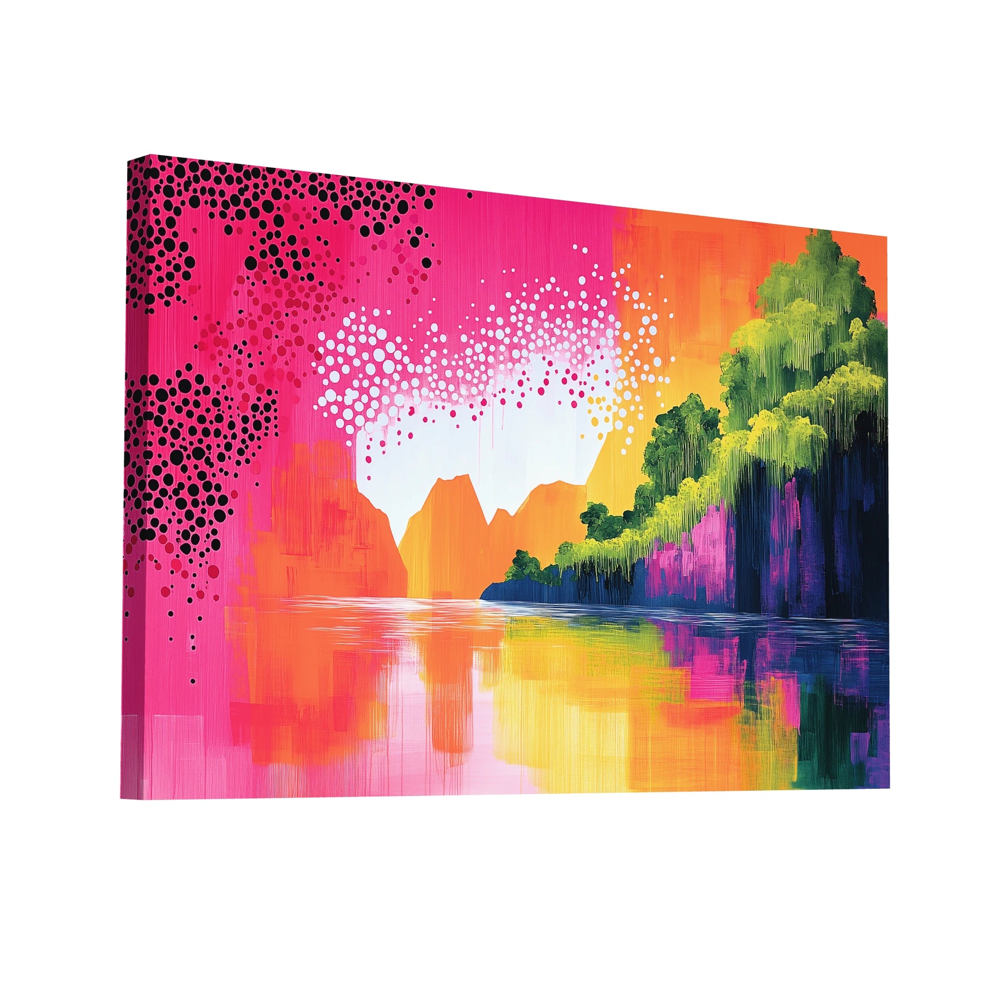 Product Hero 3D WebP Tableau Rose et Vert - Crépuscule Tropical - Art Virtuoso