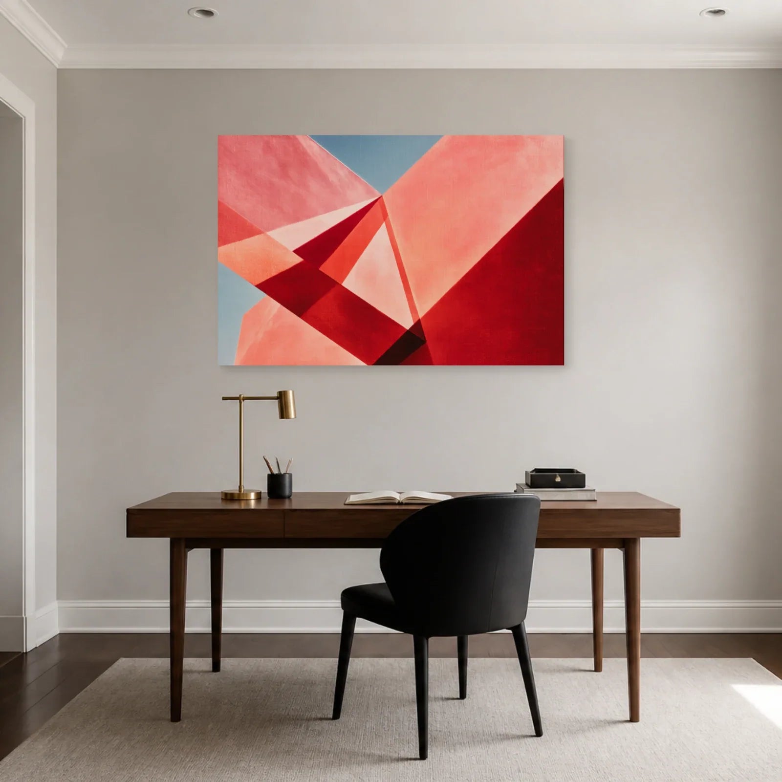 Tableau Rose et Violet Prismes présenté dans un bureau - Art Virtuoso