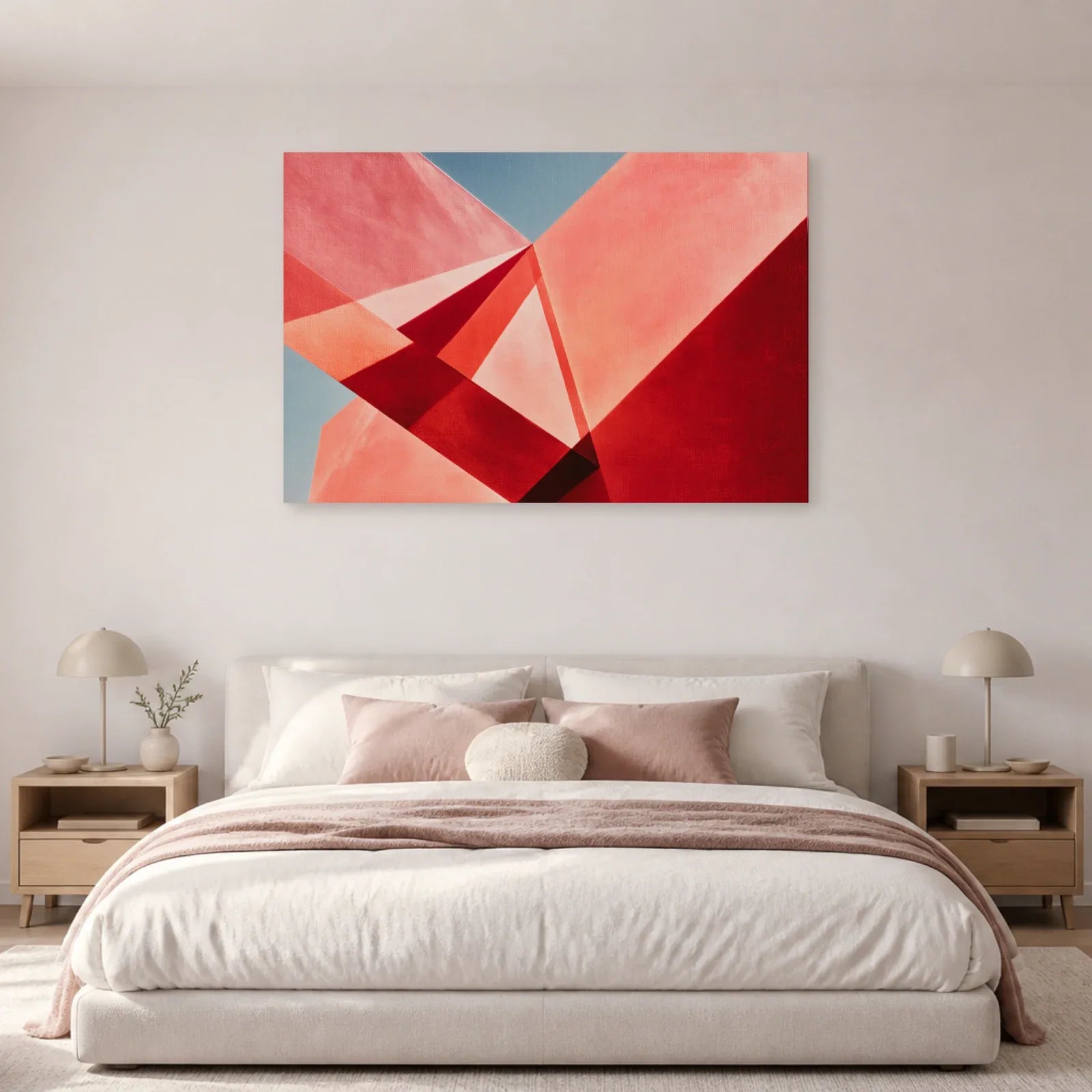 Tableau Rose et Violet Prismes présenté dans une chambre - Art Virtuoso