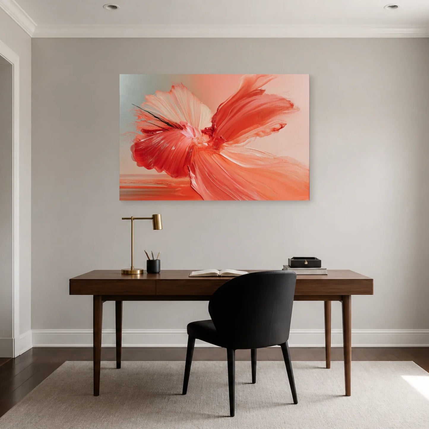 Tableau Rose Fuchsia Gestuel présenté dans un bureau - Art Virtuoso