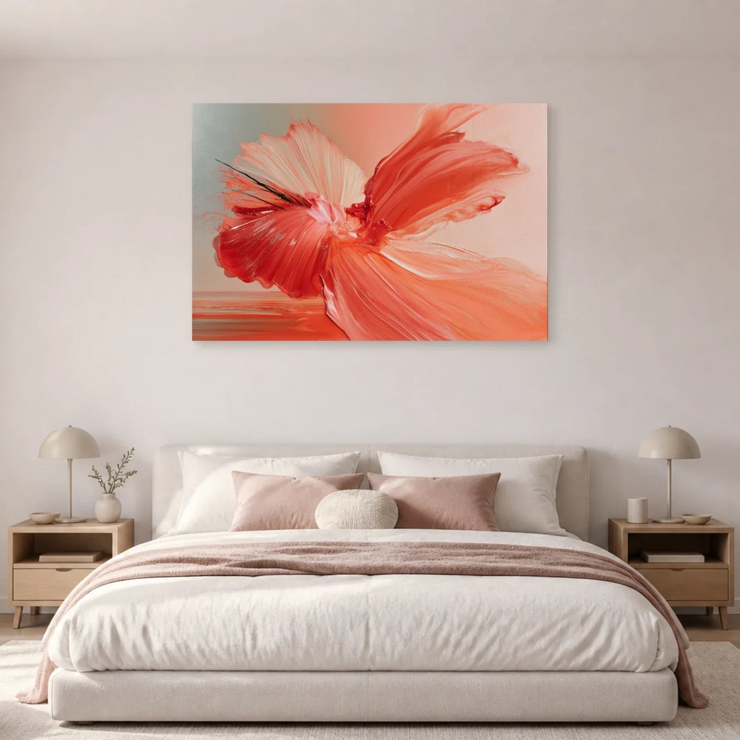 Tableau Rose Fuchsia Gestuel présenté dans une chambre - Art Virtuoso