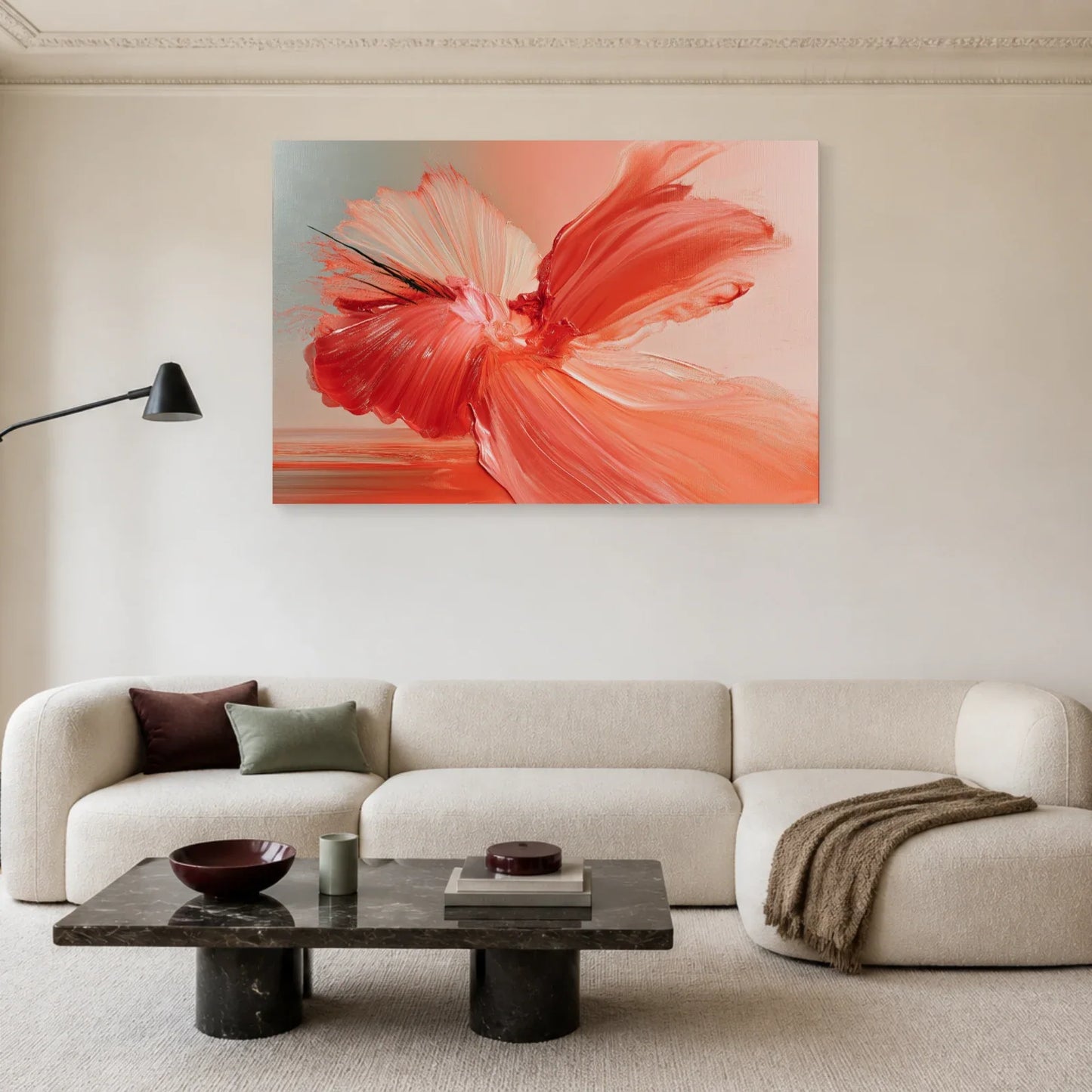 Tableau Rose Fuchsia Gestuel présenté dans un salon - Art Virtuoso