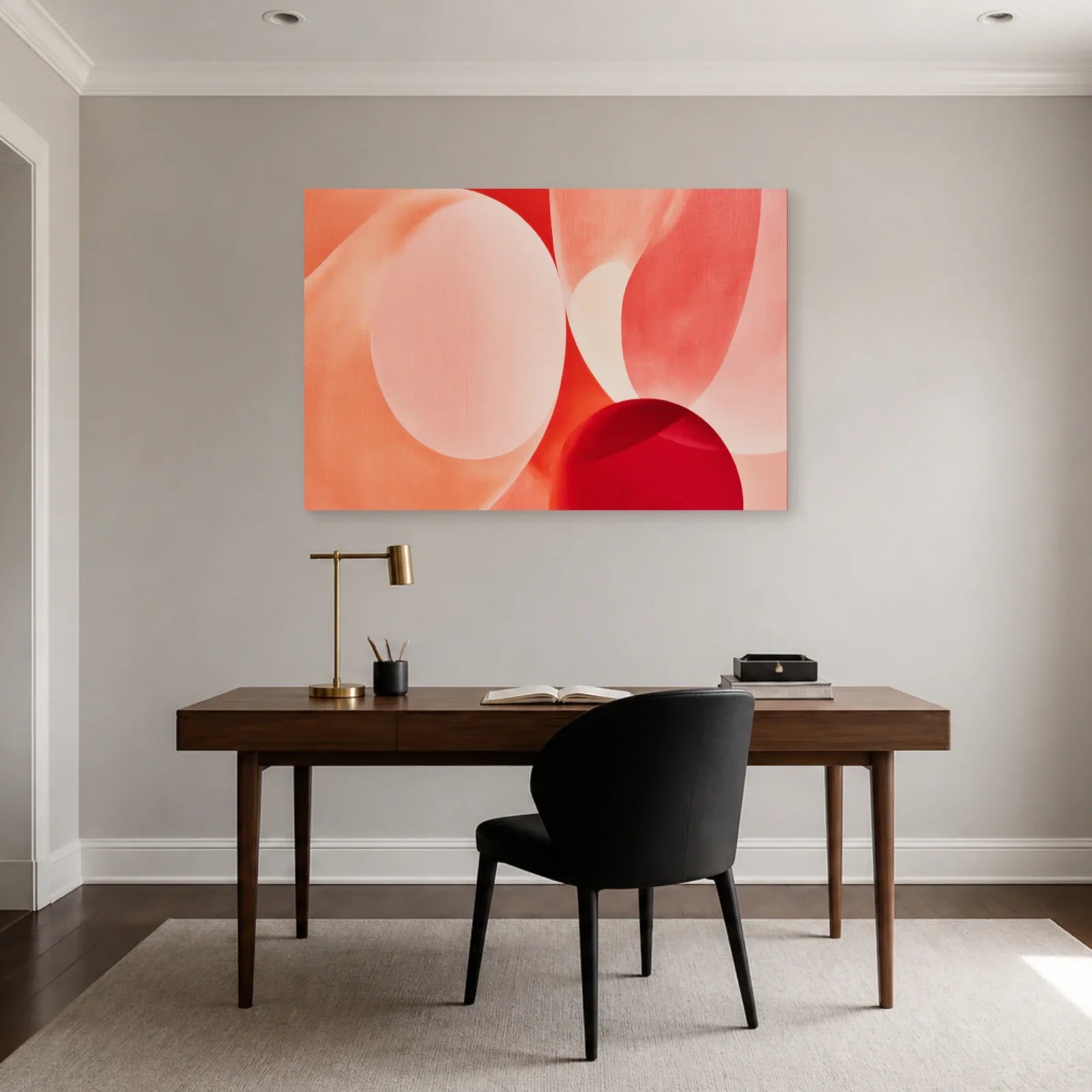 Tableau Rose Pâle et Blanc Organique présenté dans un bureau - Art Virtuoso