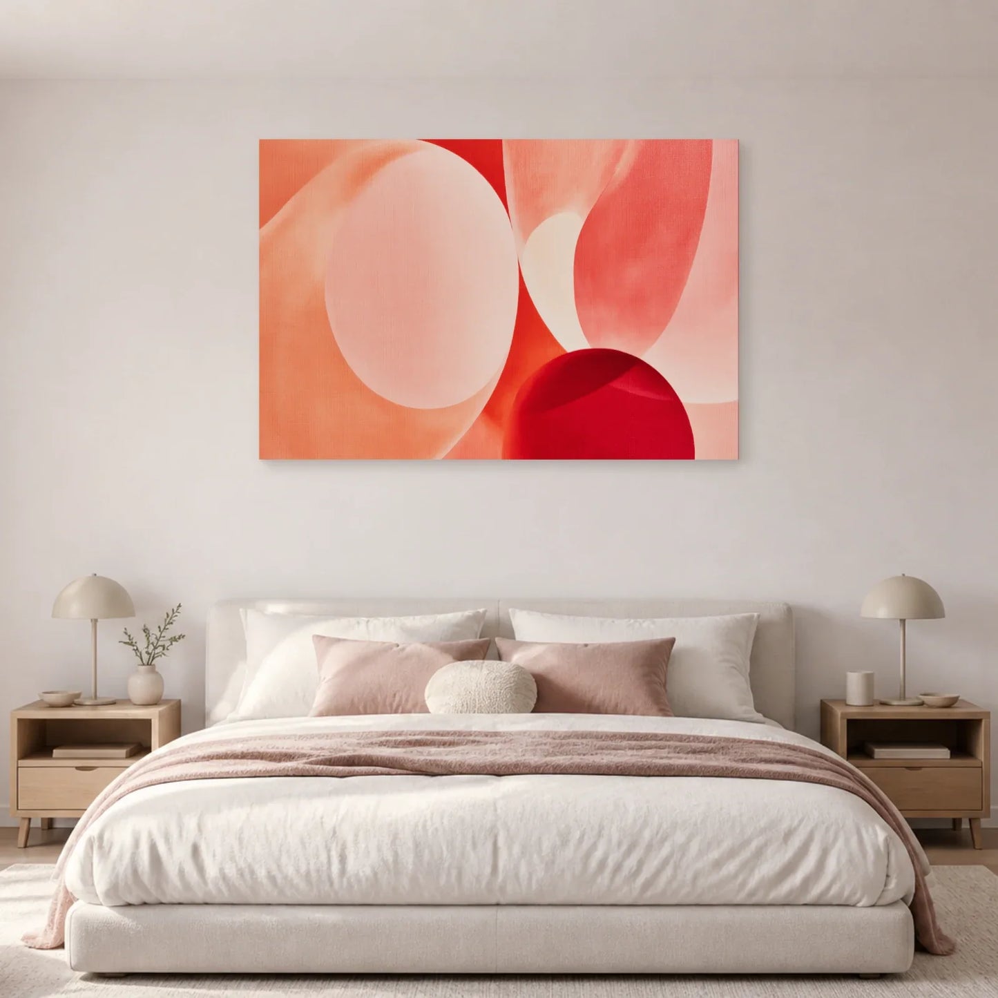 Tableau Rose Pâle et Blanc Organique présenté dans une chambre - Art Virtuoso
