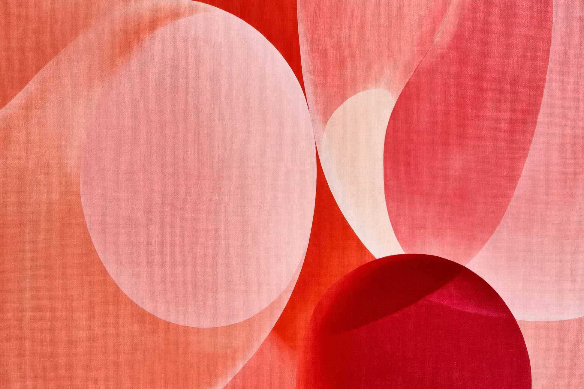 Tableau Rose Pâle et Blanc Organique, des formes souples rose poudré qui se rencontrent sur un fond blanc cassé, format S - Art Virtuoso
